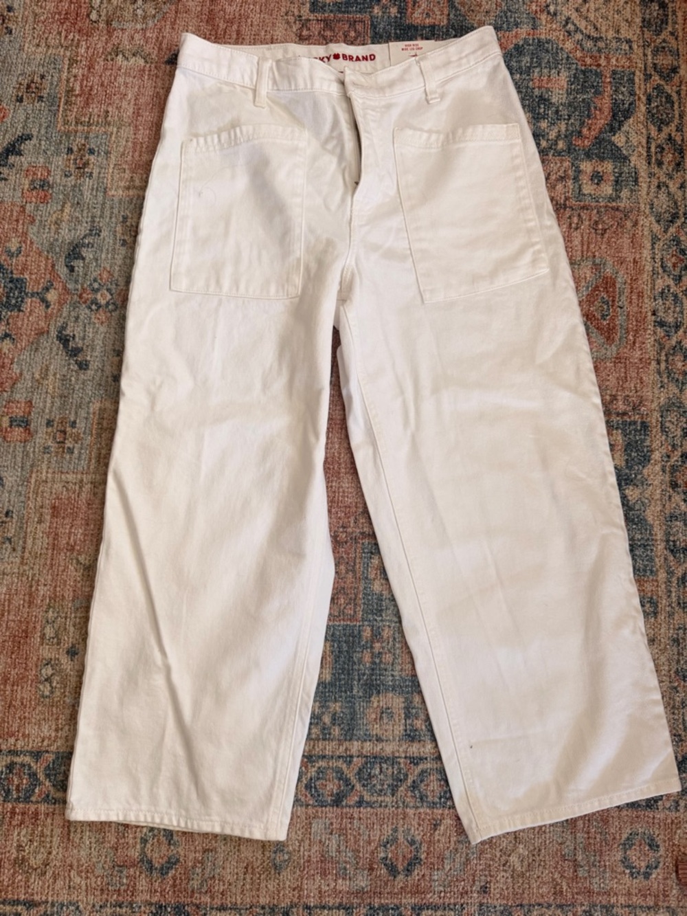 Lucky Brand White High-Rise Wide-Leg Crop Pants